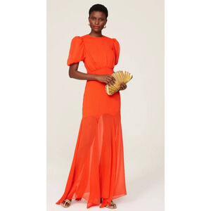 De La Vali Aqua Orange Chiffon Gown